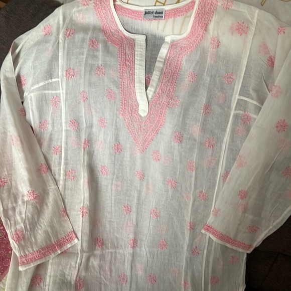 JULIET DUNN Hand Embroidered Sheer White and Pink Resort Cover Up NWOT - Picture 1 of 14